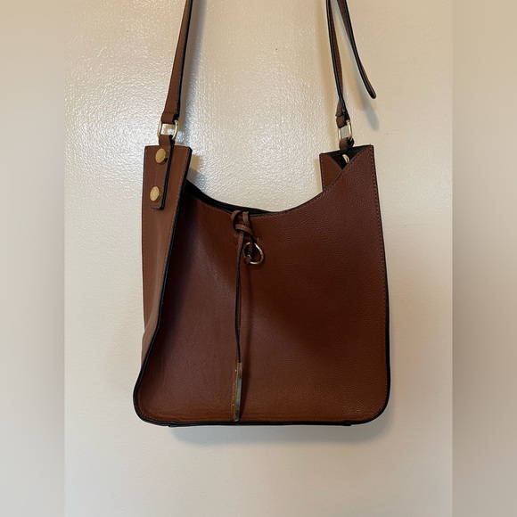 Calvin Klein Handbags - Calvin Klein Chestnut Brown Leather Shoulder Bag with Gold Accents